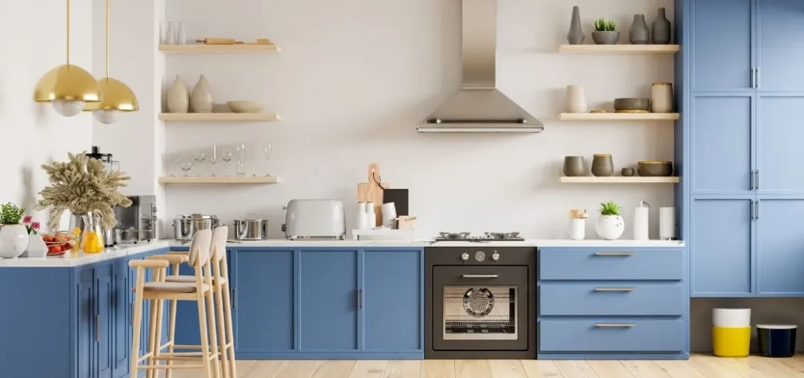 Smoky Blue Kitchen Cabinets