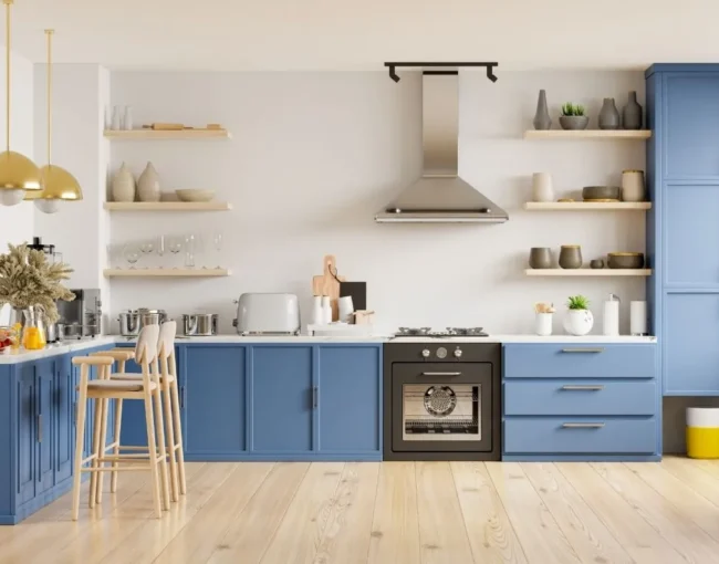 Smoky Blue Kitchen Cabinets