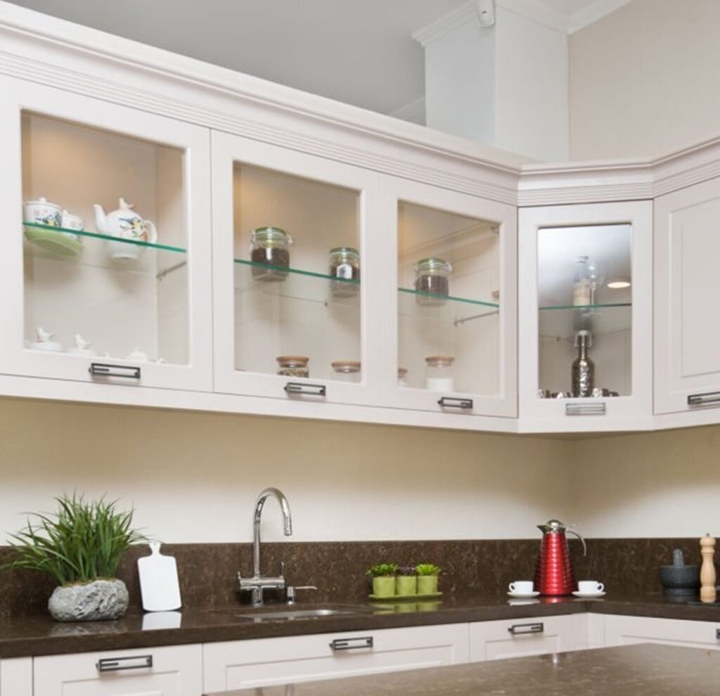 The Stunning Appeal and Functionality of Corner Glass Kitchen Cabinets 1