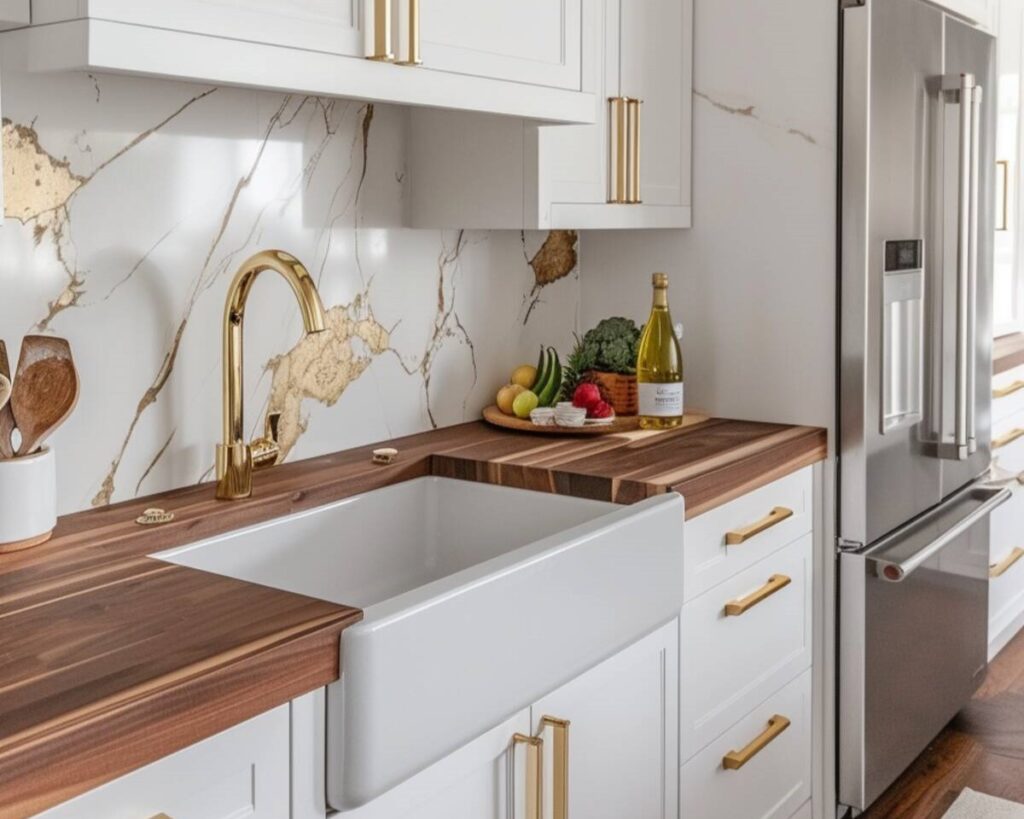 Butcher Block Countertop with Backsplashes 1