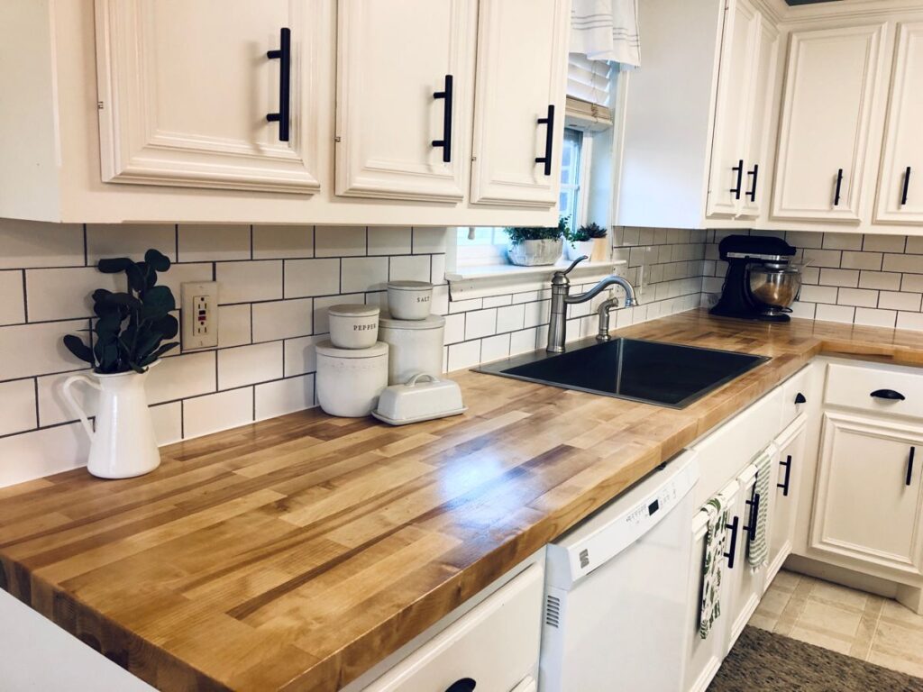 Butcher Block Countertop with Backsplashes 2