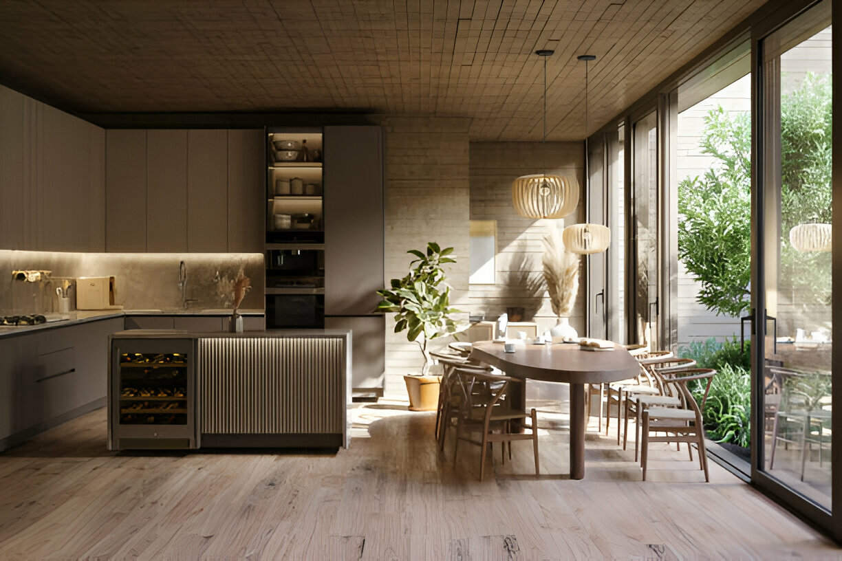 Kitchen Remodeling Aldie 78 Modern kitchen with natural wood finishes and large glass doors
