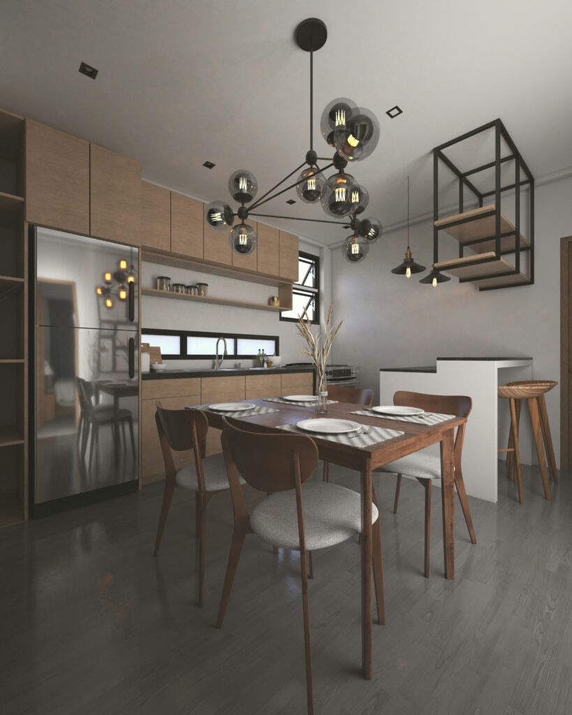 3D rendering of custom kitchen cabinetry before construction