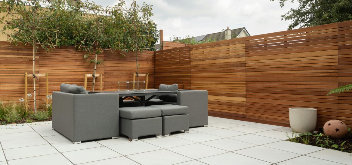 Aluminum pergola with wood accents in Arlington backyard